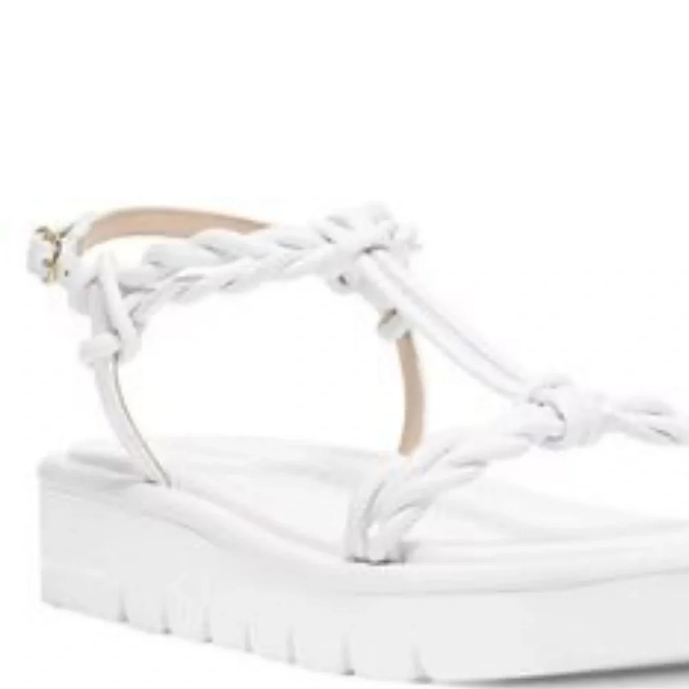 Stuart Weitzman Calypso Lift WHITE  Leather Platform Sandals SZ 8-8.5
